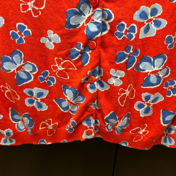 Talbots Red & Blue Butterfly Cardigan Size MP - Picture 4 of 7